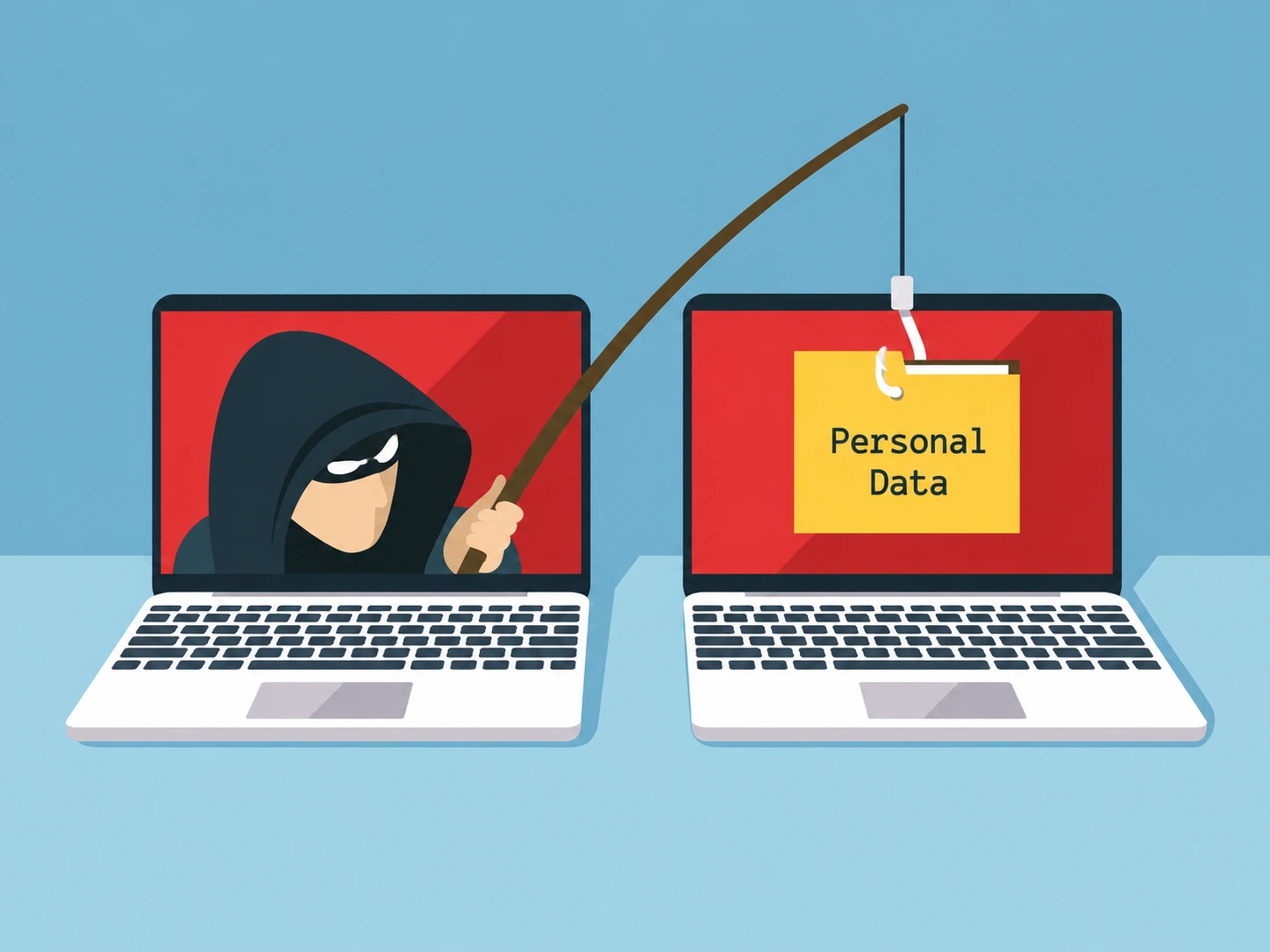 Illustration of a cyber phishing attack, showing the lure and hook stages used to capture credentials