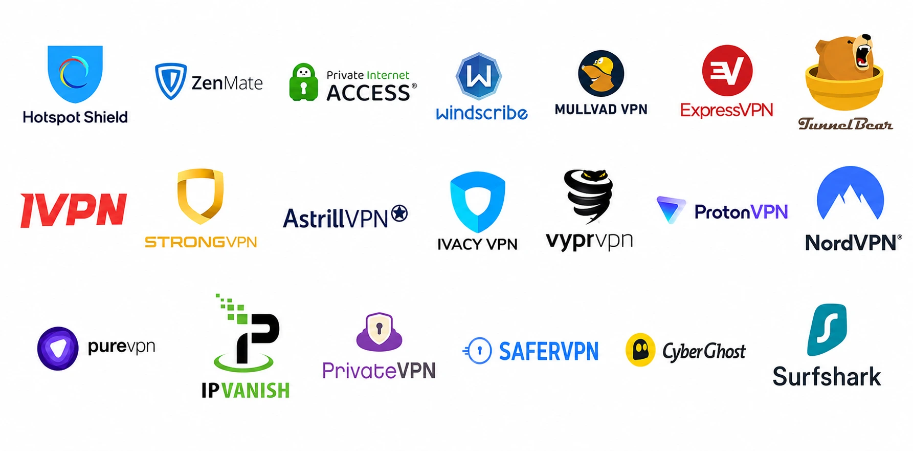 Logos of popular VPN and security apps