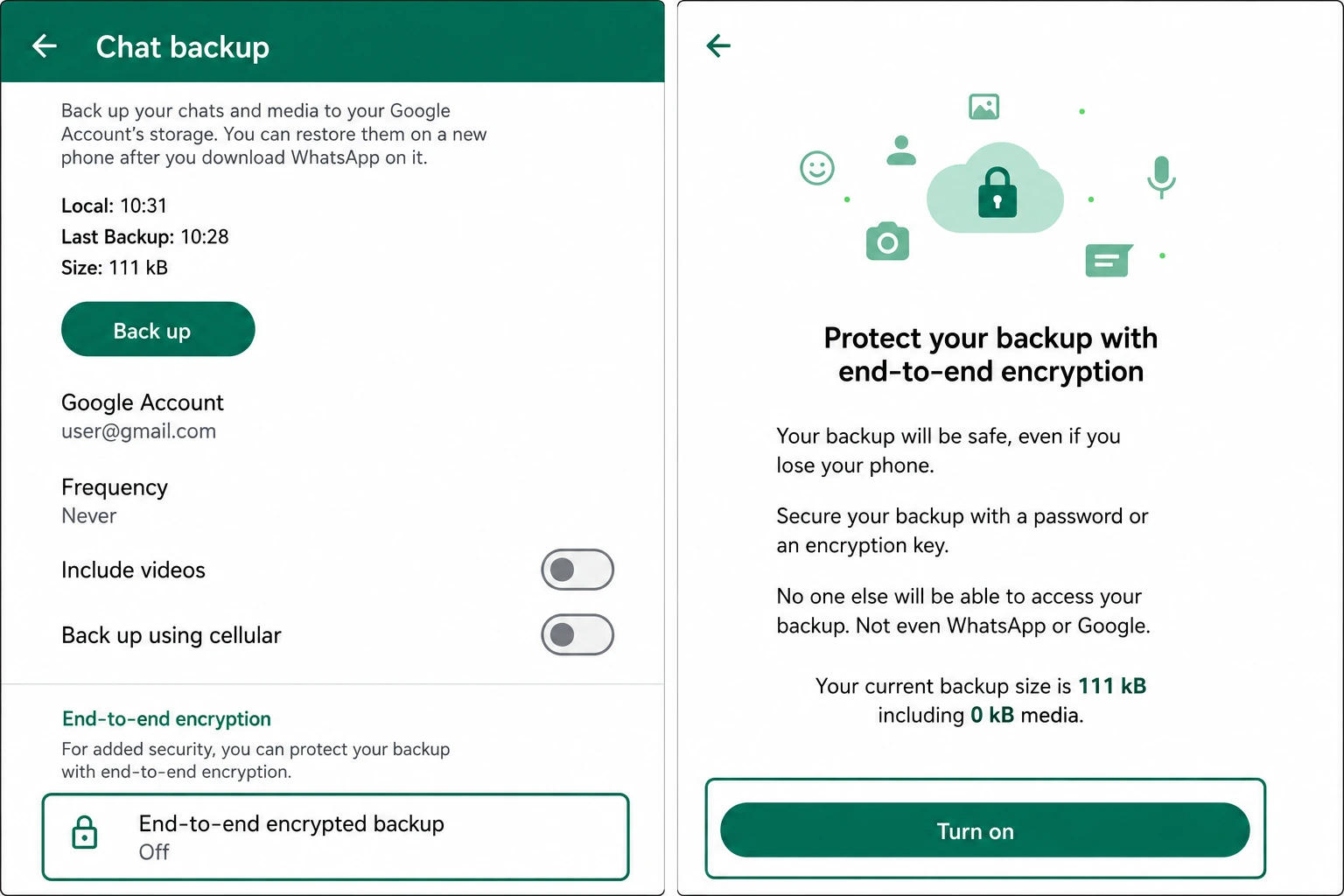 Two phones comparing a matching WhatsApp security code number